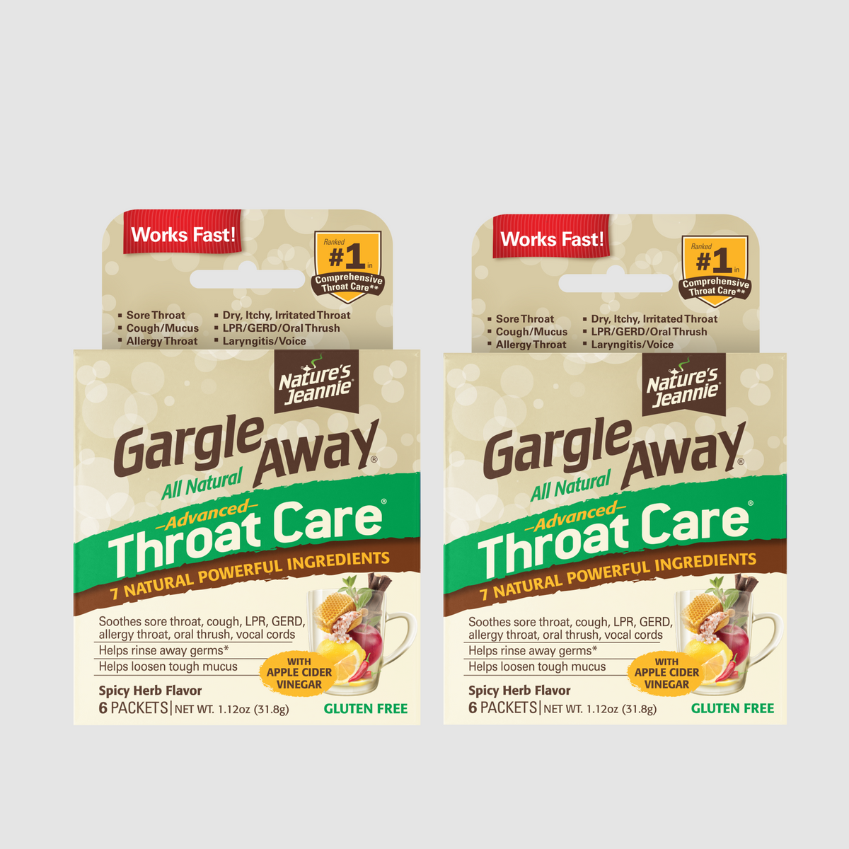 Gargle Away Throat Care packaging - two 6-CT packages side by side.
