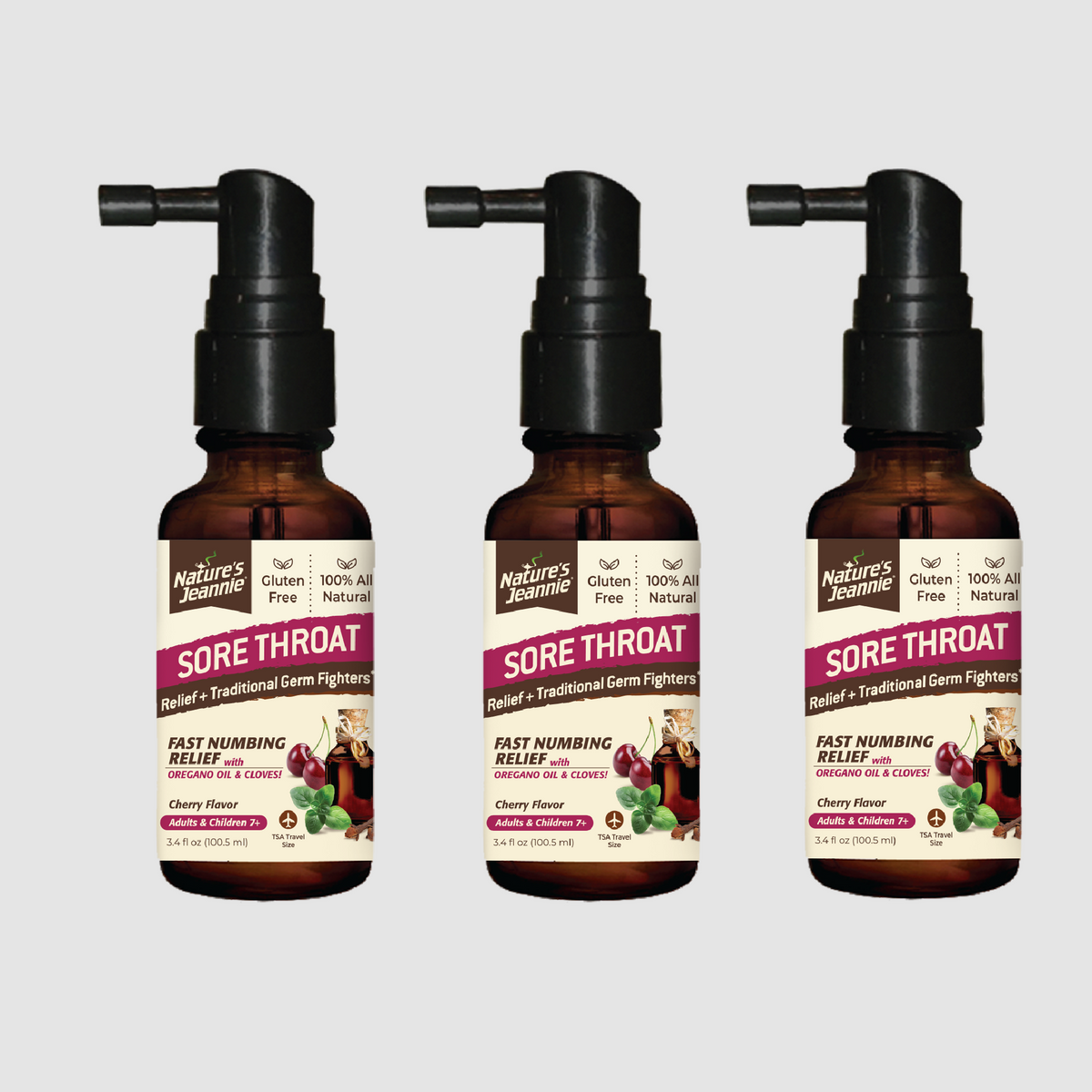 Nature&#39;s Jeannie Sore Throat Relief Spray, 3-pack