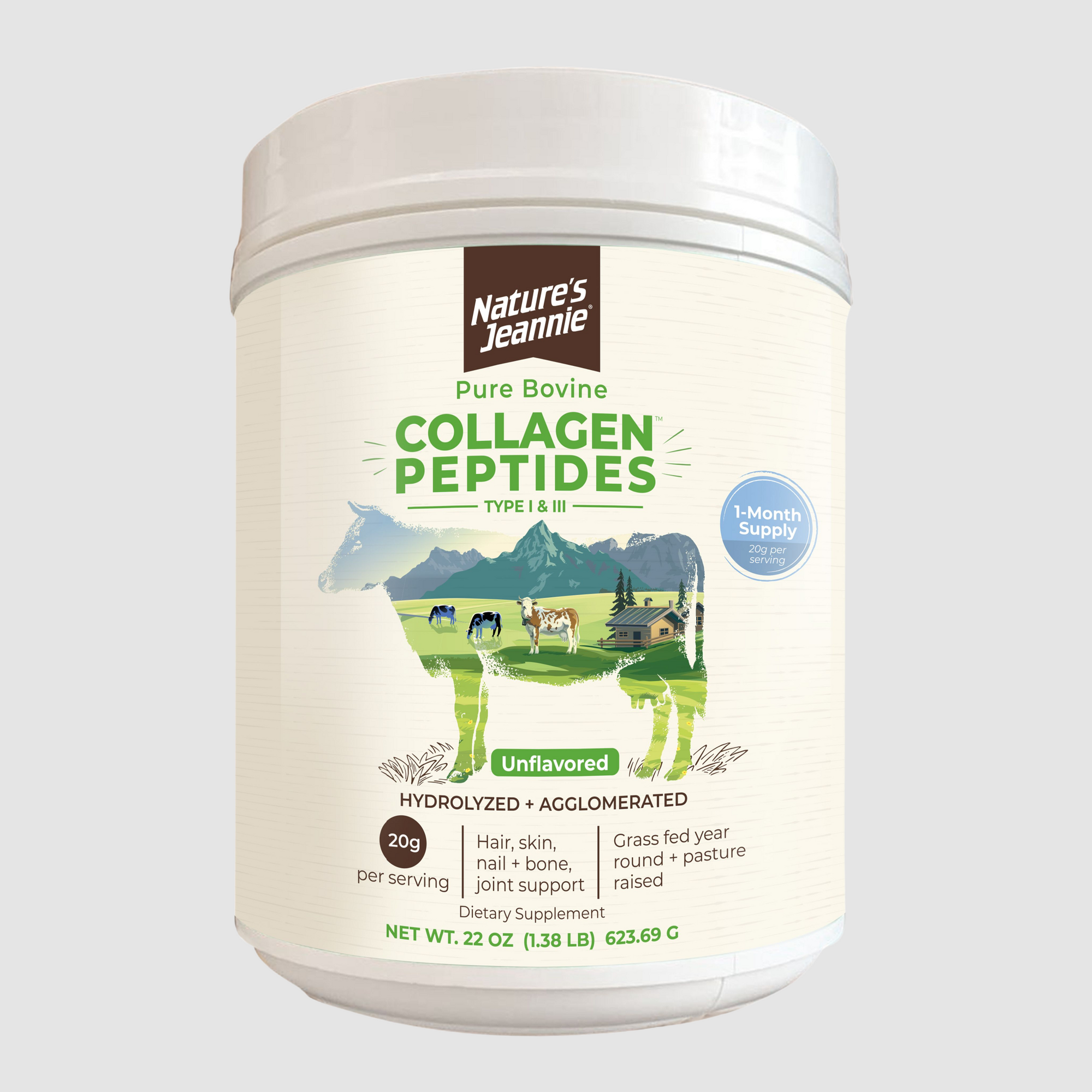 Nature's Jeannie 22 oz Pure Collagen Peptides Type I & III product cannister.