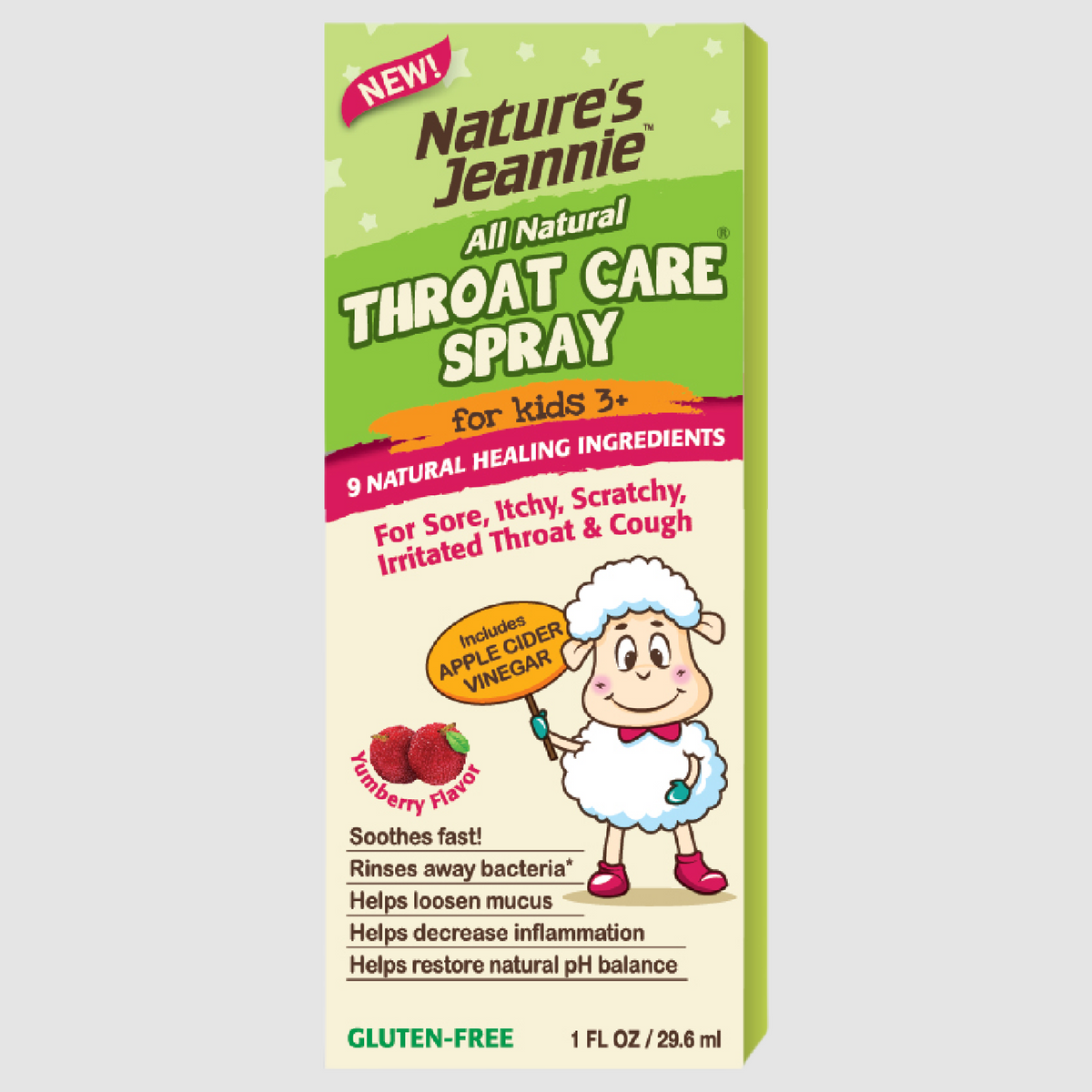 Nature&#39;s Jeannie Throat Care Spray for Kid&#39;s 3+ product package.