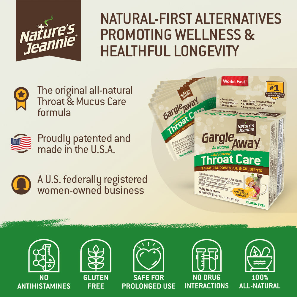 Nature&#39;s Jeannie brand mission shared: &quot;Natural-first alternatives to promote wellness &amp; healthful longevity.&quot; Followed by brand and product strengths - from original innovators, patented products, made in the U.S.A., a U.S. federally registered women-owned business, to wholesome products that are 100% all-natural, gluten free, safe for prolonged use, no drug interactions, no antihistamines.