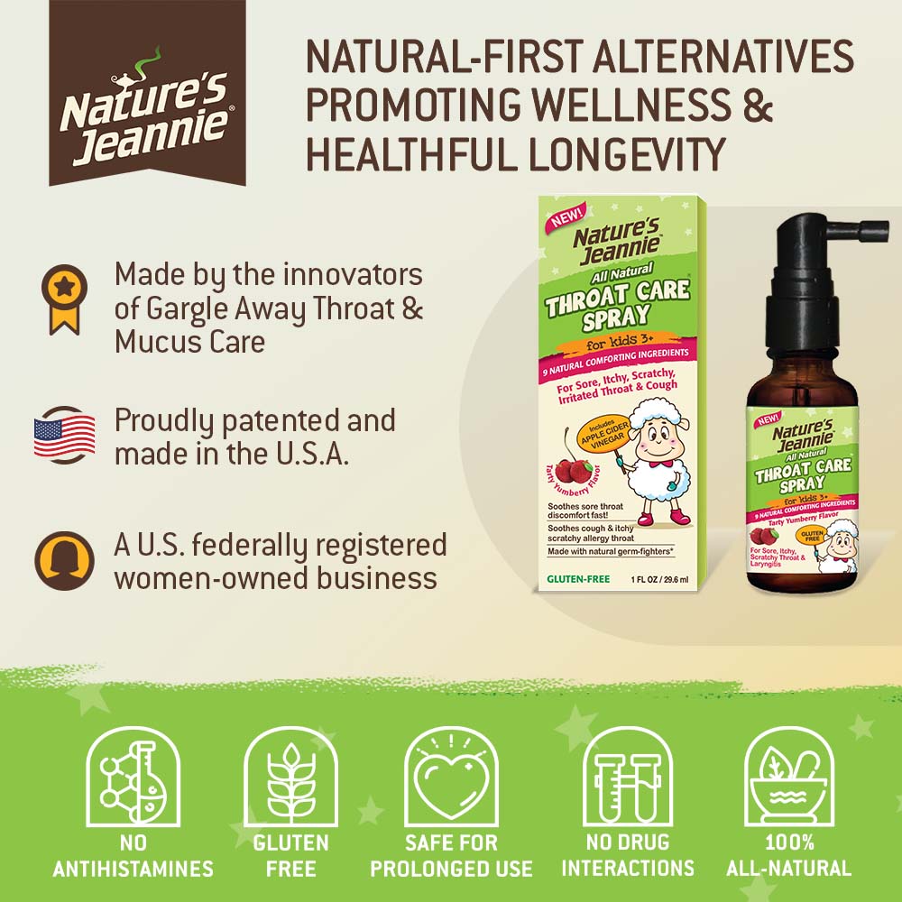Nature&#39;s Jeannie brand mission shared: &quot;Natural-first alternatives to promote wellness &amp; healthful longevity.&quot; Followed by brand and product strengths - from original innovators, patented products, made in the USA, a US federally registered women-owned business, to wholesome products that are 100% all-natural, gluten free, safe for prolonged use, no drug interactions, no antihistamines.