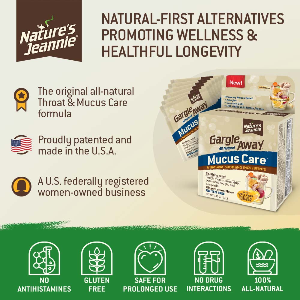 Nature&#39;s Jeannie brand mission shared: &quot;Natural-first alternatives to promote wellness &amp; healthful longevity.&quot; Followed by brand and product strengths - from original innovators, patented products, made in the USA, a US federally registered women-owned business, to wholesome products that are 100% all-natural, gluten free, safe for prolonged use, no drug interactions, no antihistamines.