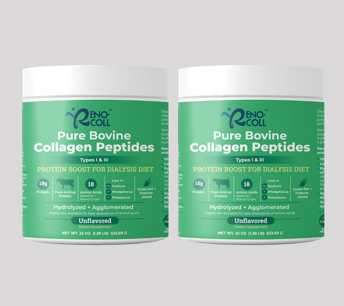 Reno-Coll® Pure Bovine Collagen Peptides - A Protein Boost Supporting the Peritoneal Kidney Dialysis Diet, 22 oz